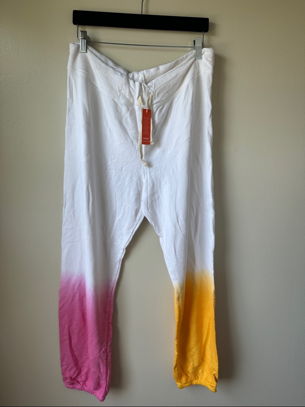 Sundry White Joggers with Pink & Yellow Dip-Dye Hem - Sz 4 / XL
